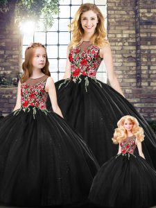 Popular Scoop Sleeveless Zipper 15 Quinceanera Dress Black