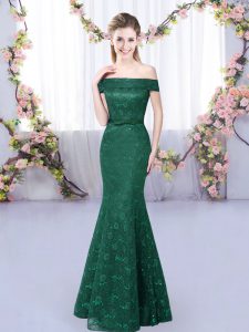 Dark Green Mermaid Lace Dama Dress Lace Up Sleeveless Floor Length