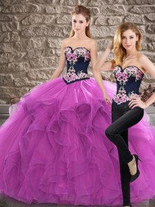 Fantastic Purple Quince Ball Gowns Sweep Train Sleeveless Embroidery and Ruffles
