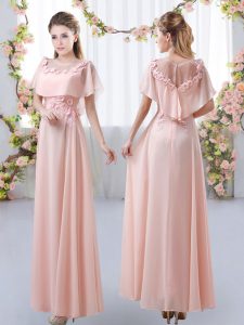 Short Sleeves Zipper Floor Length Appliques Court Dresses for Sweet 16