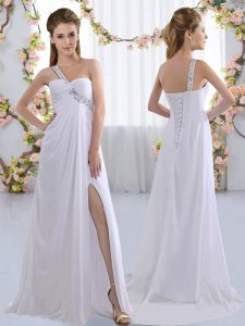 White One Shoulder Neckline Beading Quinceanera Dama Dress Sleeveless Lace Up