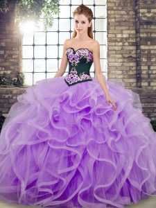 Lavender Sweetheart Neckline Embroidery and Ruffles Sweet 16 Quinceanera Dress Sleeveless Lace Up