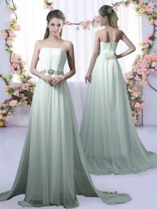 Wonderful Strapless Sleeveless Brush Train Vestidos de Damas Apple Green Chiffon