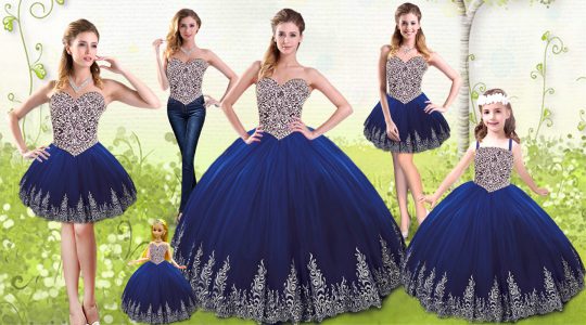 Luxury Royal Blue Sweetheart Neckline Beading and Appliques Quinceanera Dress Sleeveless Lace Up