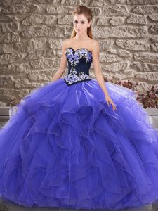 Beading and Embroidery 15th Birthday Dress Purple Lace Up Sleeveless Floor Length