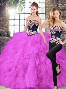 Floor Length Fuchsia 15 Quinceanera Dress Sweetheart Sleeveless Lace Up