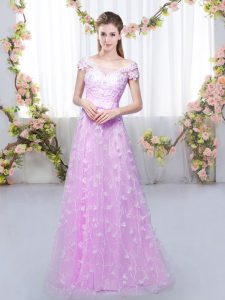 Off The Shoulder Cap Sleeves Lace Up Court Dresses for Sweet 16 Lilac Tulle