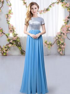 Pretty Short Sleeves Zipper Floor Length Sequins Dama Dress