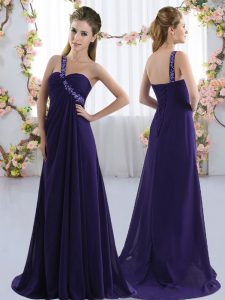Modest Purple Sleeveless Beading Lace Up Quinceanera Dama Dress