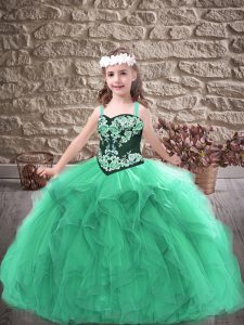 Sweet Floor Length Ball Gowns Sleeveless Turquoise Pageant Dress for Girls Lace Up
