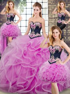 Lilac Quince Ball Gowns Sweep Train Sleeveless Embroidery and Ruffles