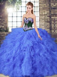 Perfect Sweetheart Sleeveless Lace Up Quinceanera Dress Blue Tulle