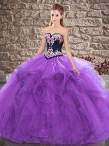 Inexpensive Purple Lace Up Sweet 16 Dresses Beading and Embroidery Sleeveless Floor Length