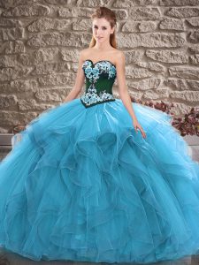 Blue Sleeveless Beading and Embroidery Floor Length Sweet 16 Quinceanera Dress
