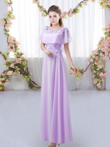 Empire Vestidos de Damas Lavender Scoop Chiffon Short Sleeves Floor Length Zipper