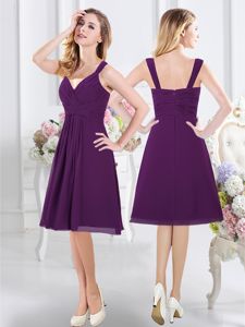 Nice Purple Zipper Court Dresses for Sweet 16 Ruching Sleeveless Knee Length