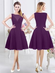 Decent Purple Zipper Bateau Ruching Dama Dress Chiffon Sleeveless