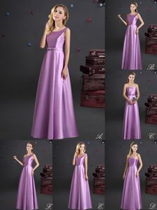 Custom Design One Shoulder Bowknot Vestidos de Damas Lilac Zipper Sleeveless Floor Length