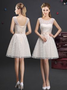 Champagne Lace Up Scoop Appliques Damas Dress Tulle Sleeveless