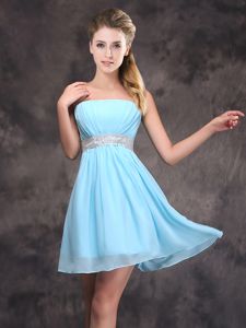 Fancy Strapless Sleeveless Chiffon Vestidos de Damas Sequins and Ruching Zipper