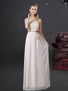 Popular Straps Straps Light Blue Lace Up Dama Dress Ruching and Bowknot Sleeveless Floor Length