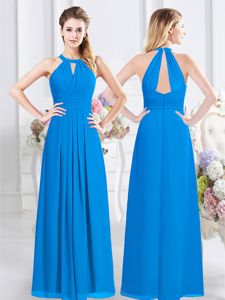 Hot Selling Baby Blue Zipper Halter Top Ruching Quinceanera Court Dresses Chiffon Sleeveless