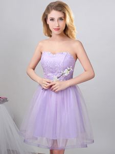 Sleeveless Tulle Knee Length Lace Up Dama Dress for Quinceanera in Lavender with Beading
