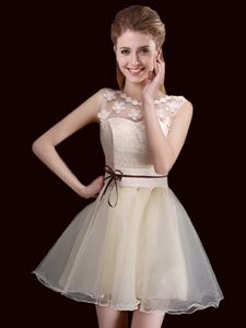 Scoop Sleeveless Mini Length Lace Lace Up Quinceanera Court Dresses with Champagne