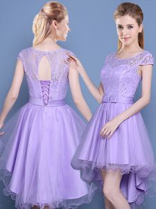 A-line Quinceanera Court Dresses Lavender Sweetheart Tulle Sleeveless Knee Length Lace Up