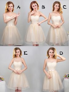 Off the Shoulder Champagne Sleeveless Tulle Lace Up Quinceanera Court Dresses for Prom and Party and Wedding Party