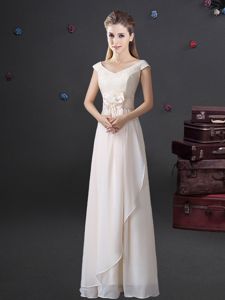 Chiffon Cap Sleeves Floor Length Vestidos de Damas and Lace and Bowknot