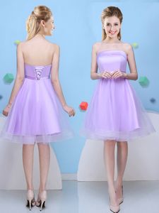 Suitable Mini Length Lavender Damas Dress Scoop Half Sleeves Lace Up