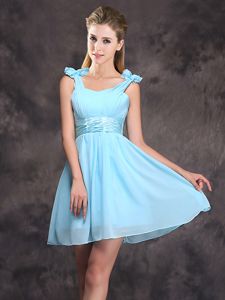 Elegant Straps Sleeveless Zipper Quinceanera Court Dresses Baby Blue Chiffon