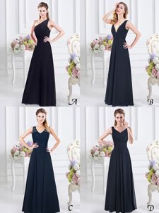 Navy Blue One Shoulder Neckline Ruching Damas Dress Sleeveless Side Zipper