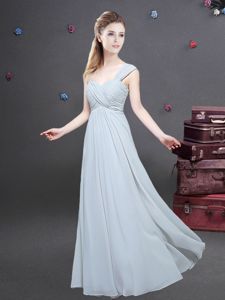 One Shoulder Ruching Court Dresses for Sweet 16 Grey Zipper Sleeveless Floor Length