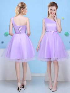 Glittering One Shoulder Lavender Sleeveless Tulle Lace Up Quinceanera Court Dresses for Prom and Party