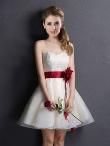 Stylish Champagne Lace Up Sweetheart Lace and Hand Made Flower Vestidos de Damas Organza Sleeveless