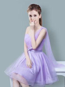 High Class Lavender One Shoulder Zipper Ruching and Bowknot Vestidos de Damas Sleeveless