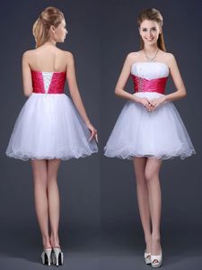Beautiful White Sleeveless Mini Length Beading and Ruching and Belt Lace Up Court Dresses for Sweet 16