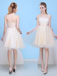 Champagne Sweetheart Lace Up Bowknot Quinceanera Court of Honor Dress Sleeveless