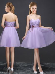 Glittering Mini Length Lace Up Quinceanera Court Dresses Lavender and In for Prom and Party and Wedding Party with Lace