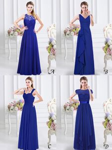 Designer Empire Dama Dress Royal Blue V-neck Chiffon Sleeveless Floor Length Zipper