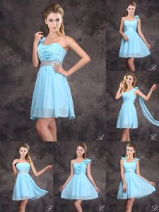 Sleeveless Chiffon Quinceanera Dama Dress Ruffles and Sequins and Ruching and Bowknot and Hand Made Flower Zipper