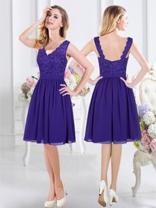 New Style Chiffon Scalloped Sleeveless Zipper Lace Quinceanera Dama Dress in Purple