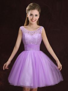Adorable Scoop Sleeveless Lace and Ruffles and Belt Lace Up Damas Dress