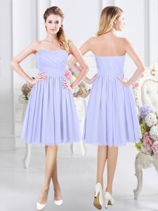 Perfect Lavender Chiffon Side Zipper Strapless Sleeveless Knee Length Damas Dress Ruching