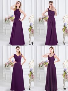 Suitable Purple Lace Up Halter Top Lace and Ruching Quinceanera Dama Dress Chiffon Sleeveless