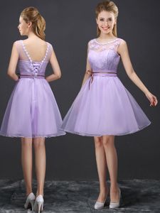 Sumptuous Lavender Lace Up Scoop Lace Dama Dress Organza Sleeveless