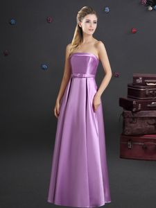 Lilac Elastic Woven Satin Zipper Quinceanera Court Dresses Sleeveless Floor Length Bowknot