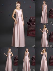 Pink Zipper Square Bowknot Dama Dress Elastic Woven Satin Sleeveless